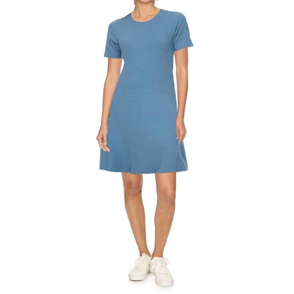 NEW FLAGS & ANTHEM marrieta waffle short sleeve mini dress in blue
